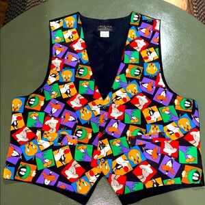 Vintage Looney Tunes Silk Vest Men’s Medium Warner Bros Spaceman Tweety Bird EUC